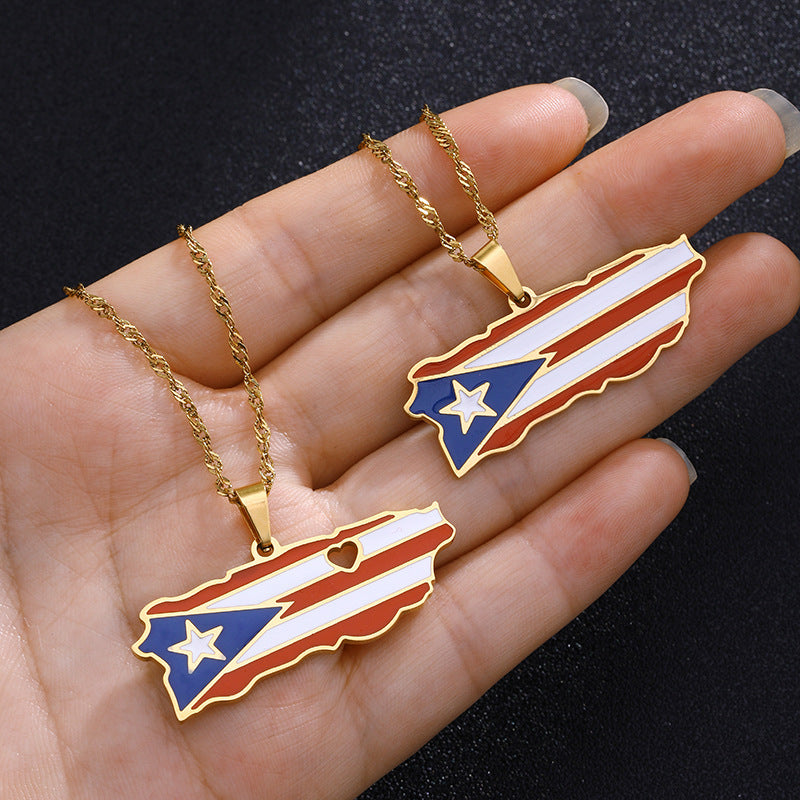 Necklaces Stainless Steel Map Puerto Rico HongZ005