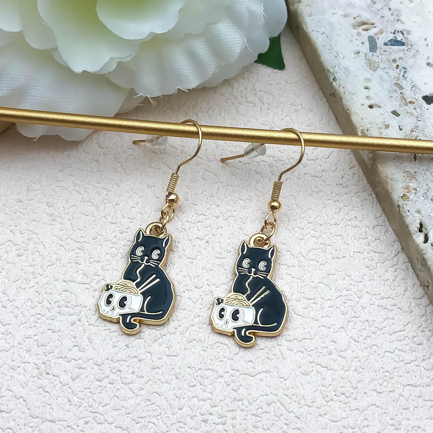 Alloy Halloween Black Cat Skull Earrings (Minimo de compra 5) MIC-OuL008