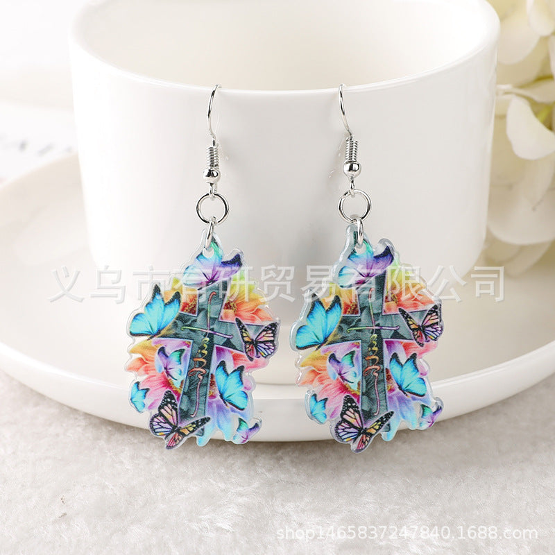 Acrylic Skeleton Cross Earrings (Minimo de Compra 2) MIC-YouY014