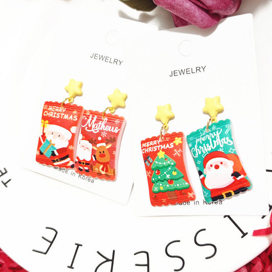 Earring Resin Christmas Santa Claus Simulation Candy Xingj017