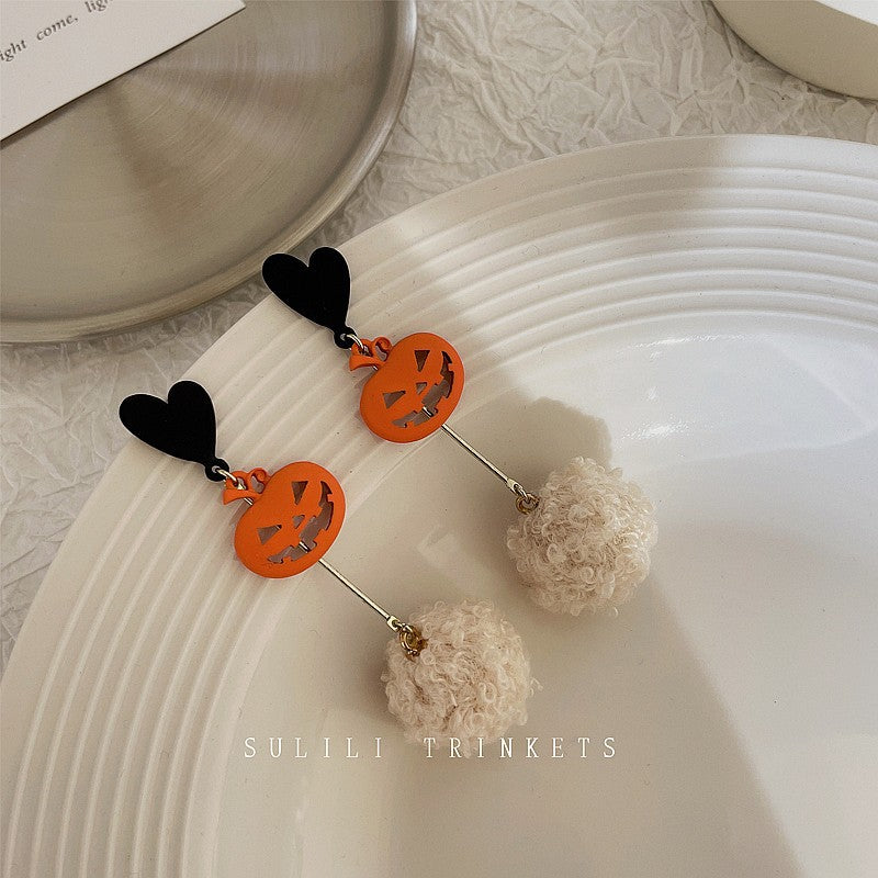 Alloy Pumpkin Plush Ball Earrings MIC-BeiL035