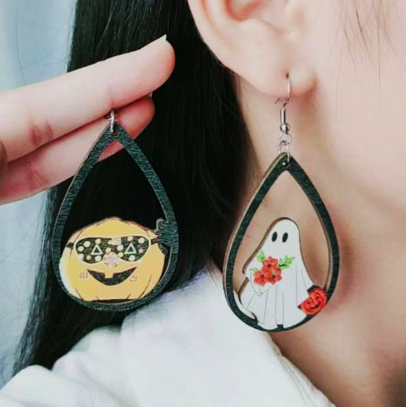 Acrylic Halloween Wood Earrings (Minimo de Compra 2) MYA-DuA019