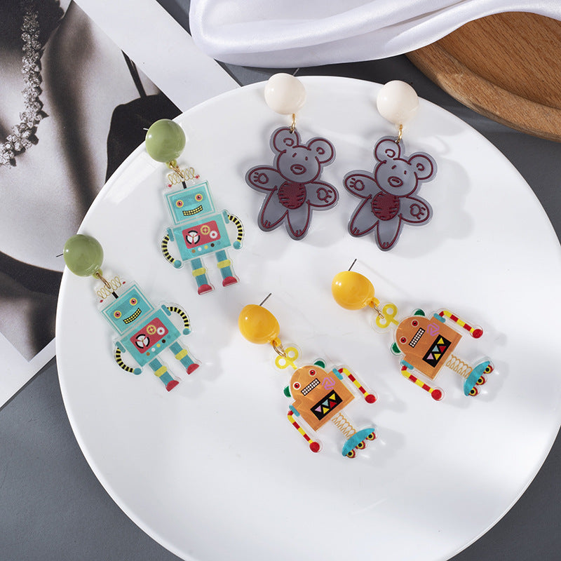 Acrylic Little Yellow Robot Earrings MIC-JuF011