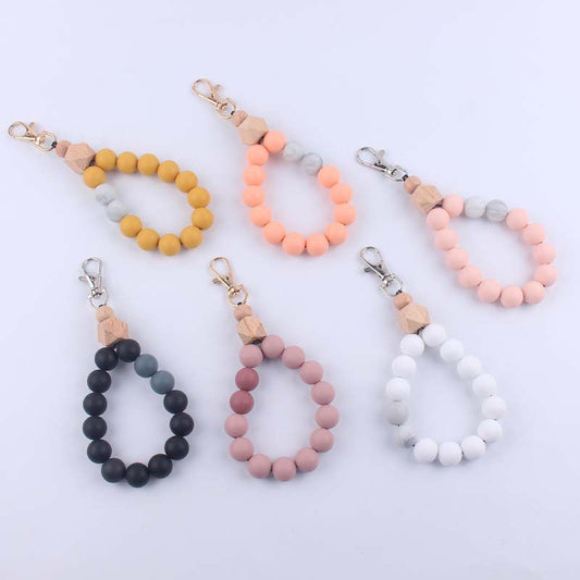 Keychains Silicone Beads Wooden Anise Wristlet MIC-YWGT001