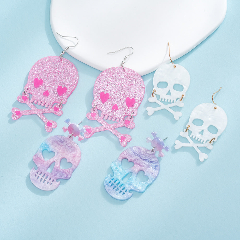 Alloy acrylic explosive skull earrings (Minimo de compra 2) MIC-AnD003