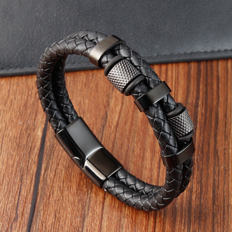 Stainless Steel Braided Leather Bracelet OuSD005