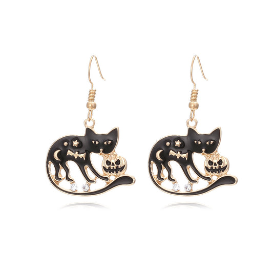 Alloy Dripped Pumpkin Cat Earrings MIC-ManY046