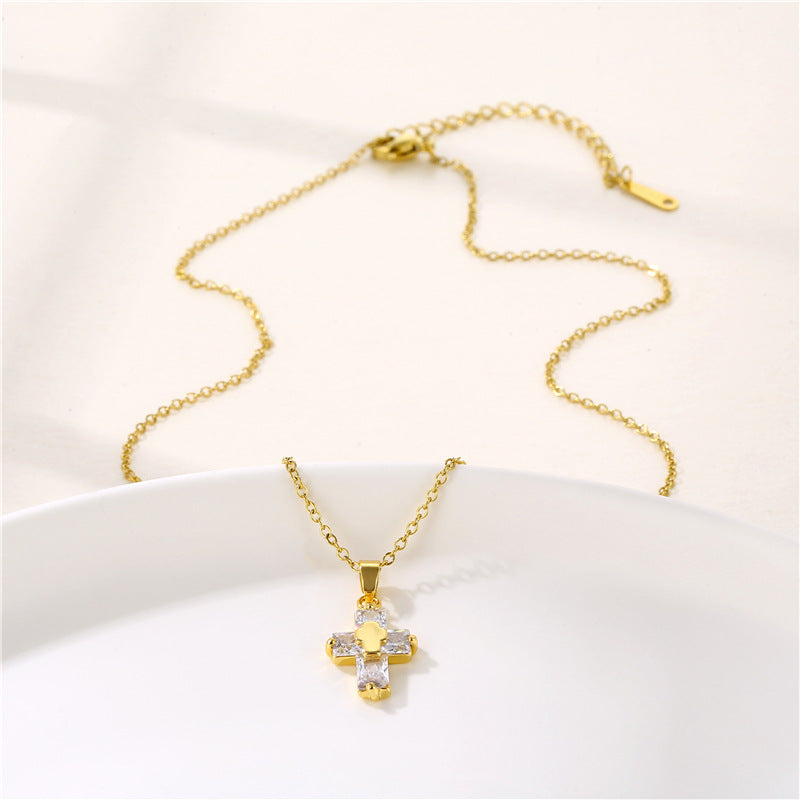 Stainless Steel Cross MYAro-paved Zirconia Necklace