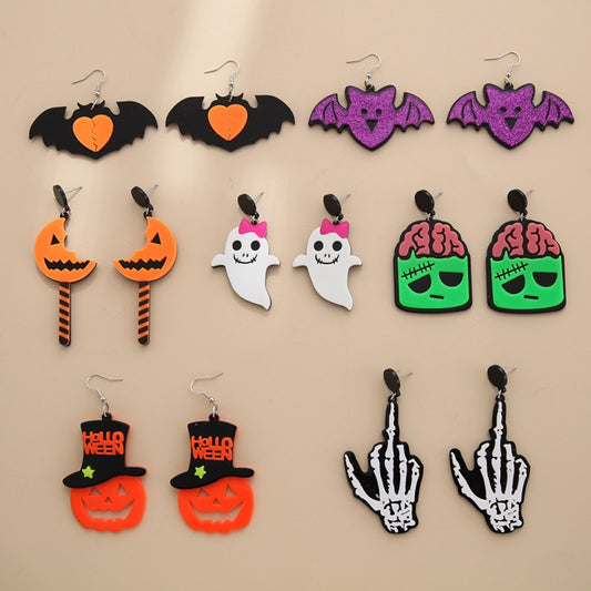 Acrylic Funny Pumpkin Ghost Earrings (Minimo de Compra 3) MYA-YuanQ005