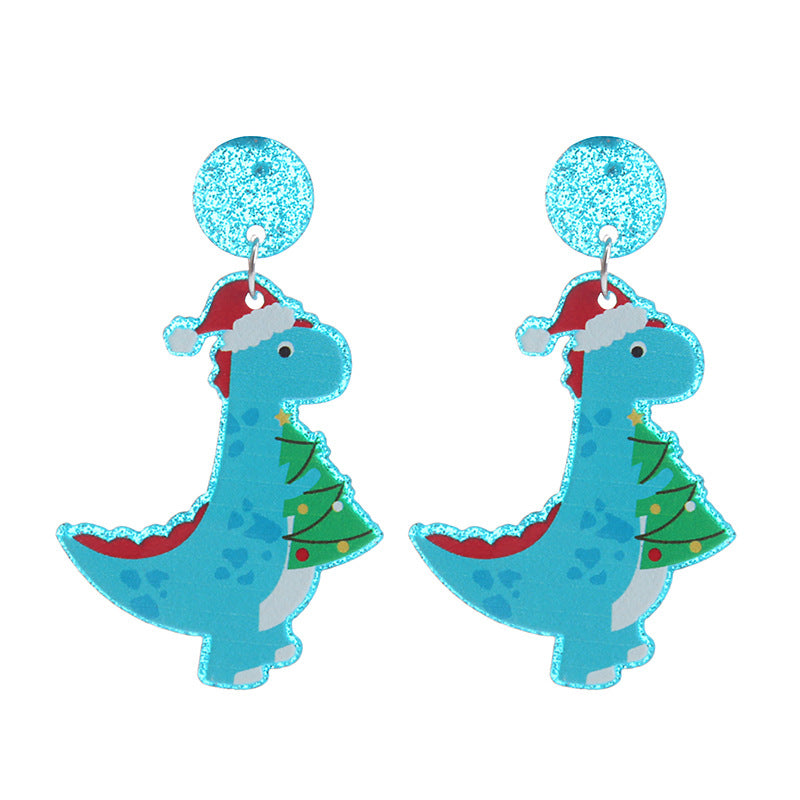 Acrylic Dinosaur Christmas Hat Earrings (Minimo de Compra 2) MIC-ChouT033