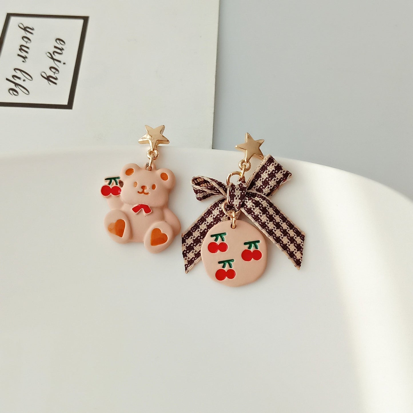 S925 Silver Pin Asymmetric Bow Bear Stud Earrings MIC-YKT010