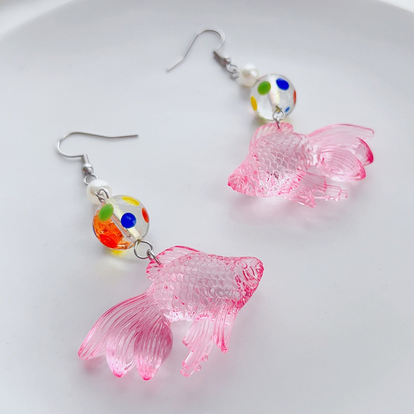 Alloy resin transparent colored polka dot earrings (Minimo de compra 5) MYA-AoY001