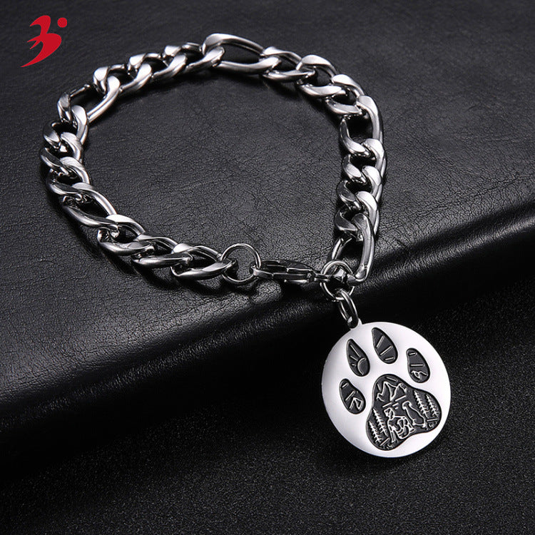 Bracelet Stainless Steel Cute Dog Paw Print QiJu013