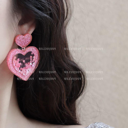 Alloy Flowing Sand Peach Heart Earrings MIC-DongJ009