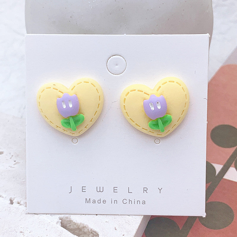 Resin Colored Peach Heart Earrings  (Minimo de Compra 2) MIC-ShiJ003