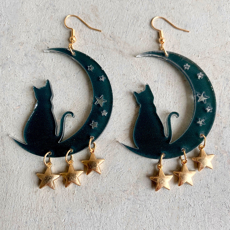 Acrylic Moon Cat Earrings (Minimo de compra 2) MIC-SiB004