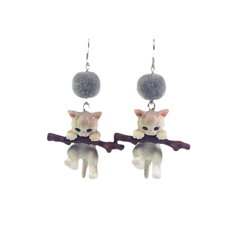 Alloy cute holding firewood cat earrings MIC-ShiE006