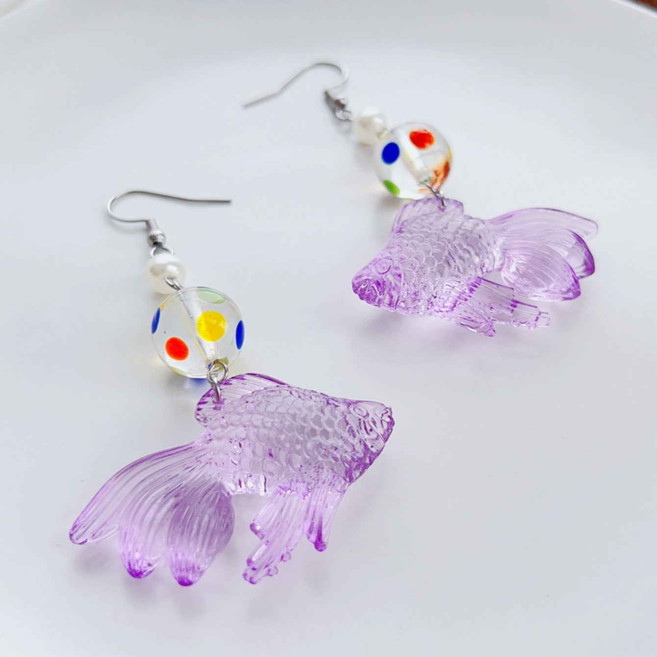 Alloy resin transparent colored polka dot earrings (Minimo de compra 5) MYA-AoY001