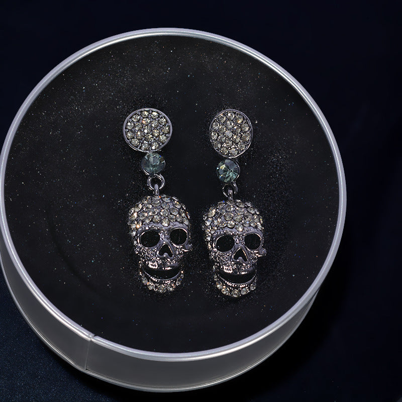 Alloy skull full diamond pearl earrings (Minimo de Compra 2) MIC-LinL003