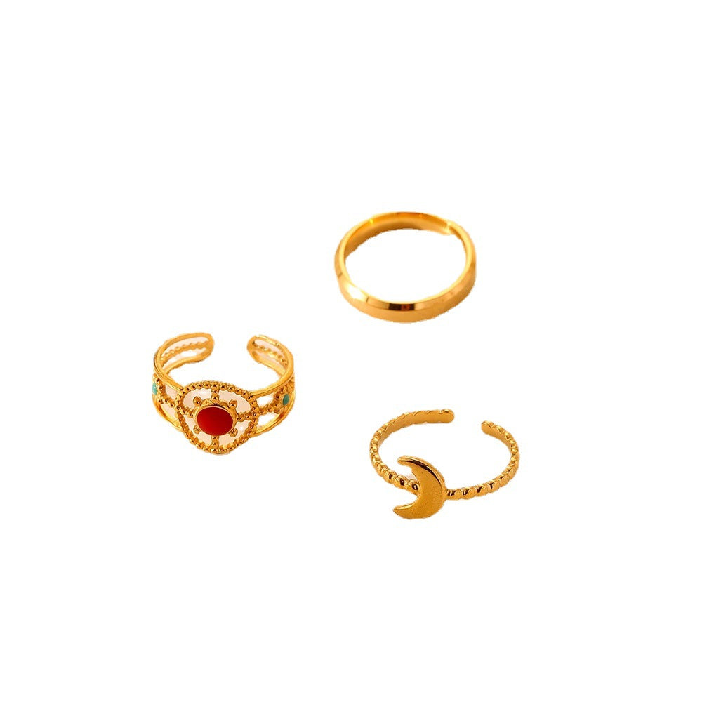 Stainless steel gold-plated moon sun ring （Minimo de compra 3）MIC-JieY004