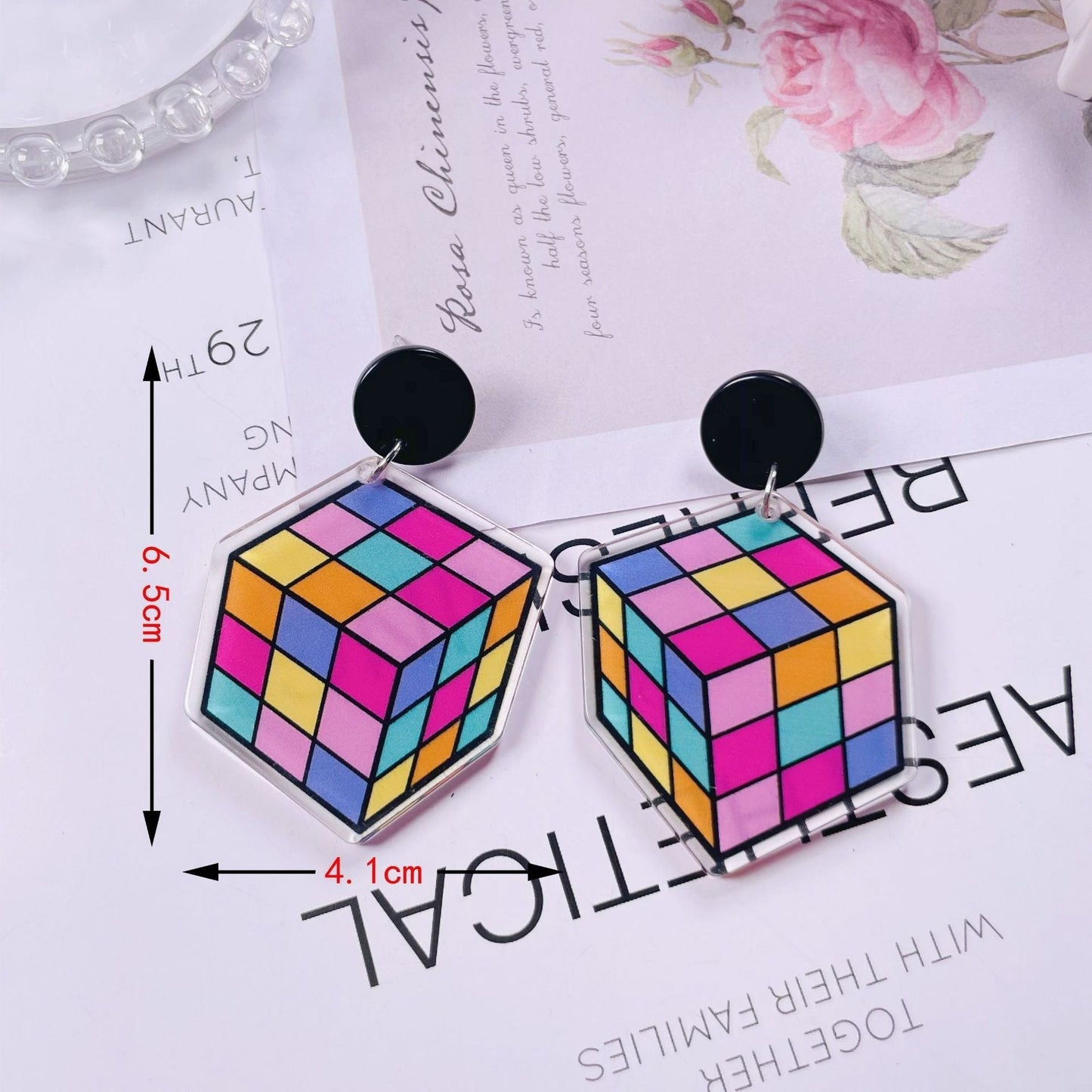 acrylic fun graffiti transparent acrylic flower earrings Minimo de compra 2 jiayi006