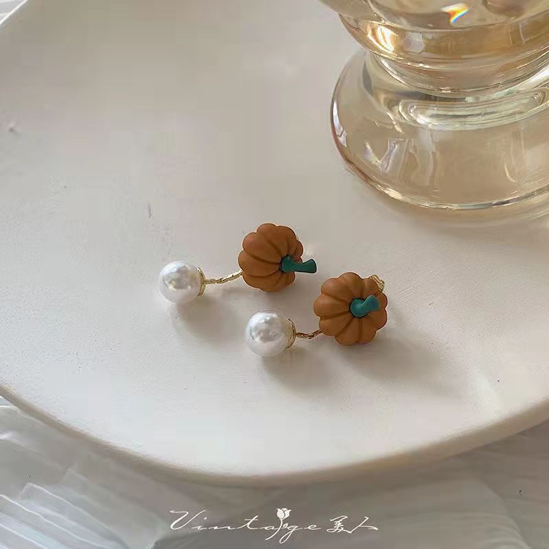 Alloy pumpkin pearl earrings (Minimo de compra 2) MIC-BiShang003