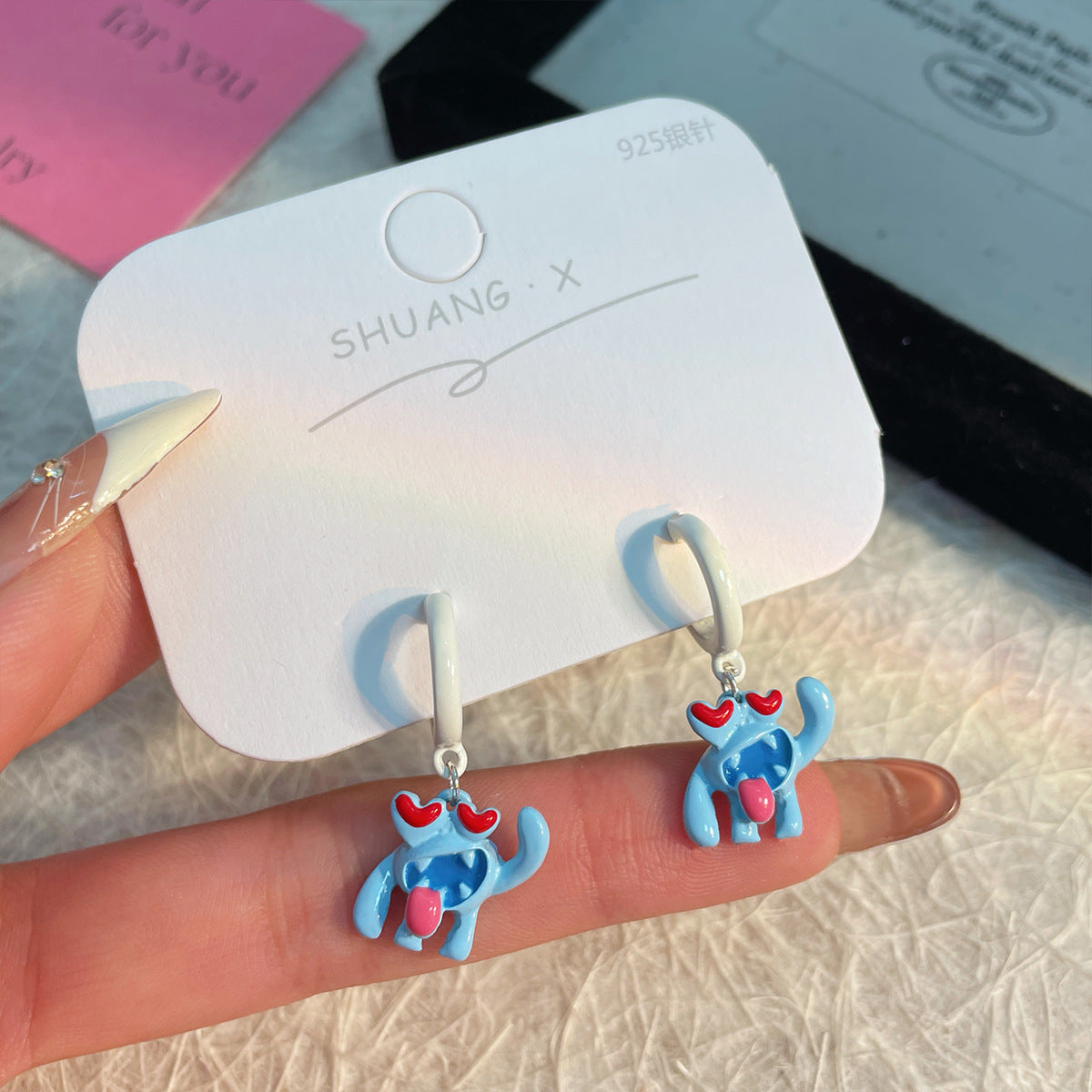 Alloy heterochromatic cute little monster earrings MYA-ShuangX050