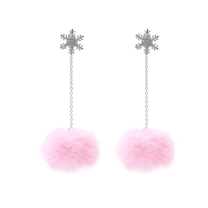 Alloy snowflake inlaid diamond hair ball earrings MIC-MaiD001