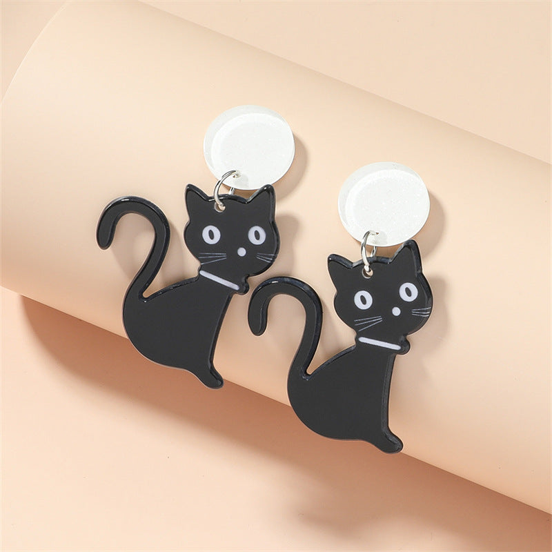 Acrylic black cat earrings (Minimo de compra 2) MIC-GanL001