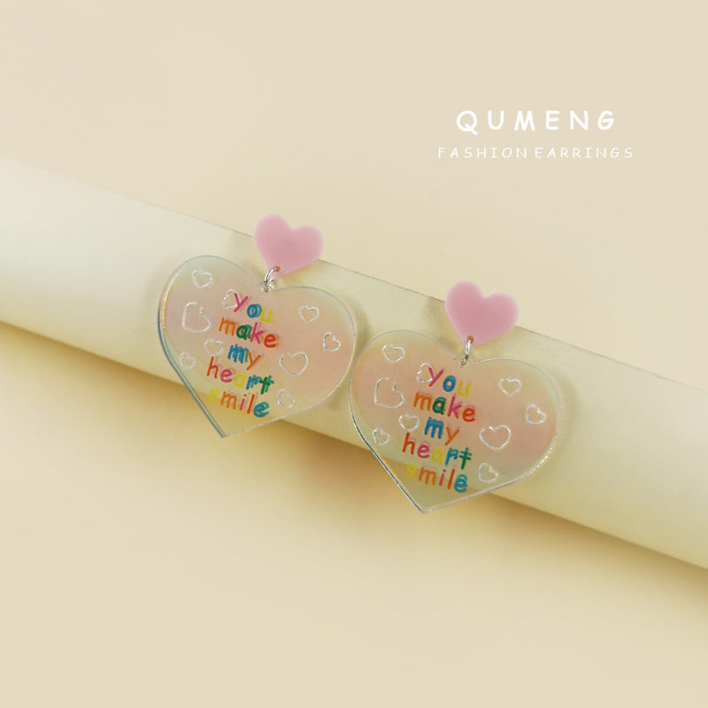 Acrylic Fantasy Love Shaped Colorful Letter Earrings (Minimo de Compra 2) MIC-QingM013