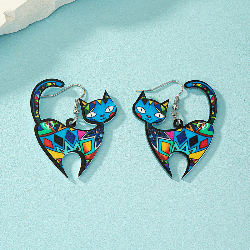 Acrylic Funny Painted Graffiti Cat Earrings MIC-AYN020