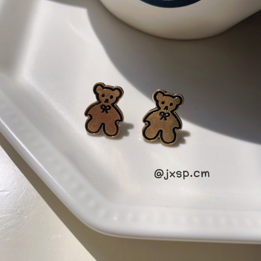 Resin Vintage Gold Bear Earrings (Minimo de Compra 2) MYA-JiX048