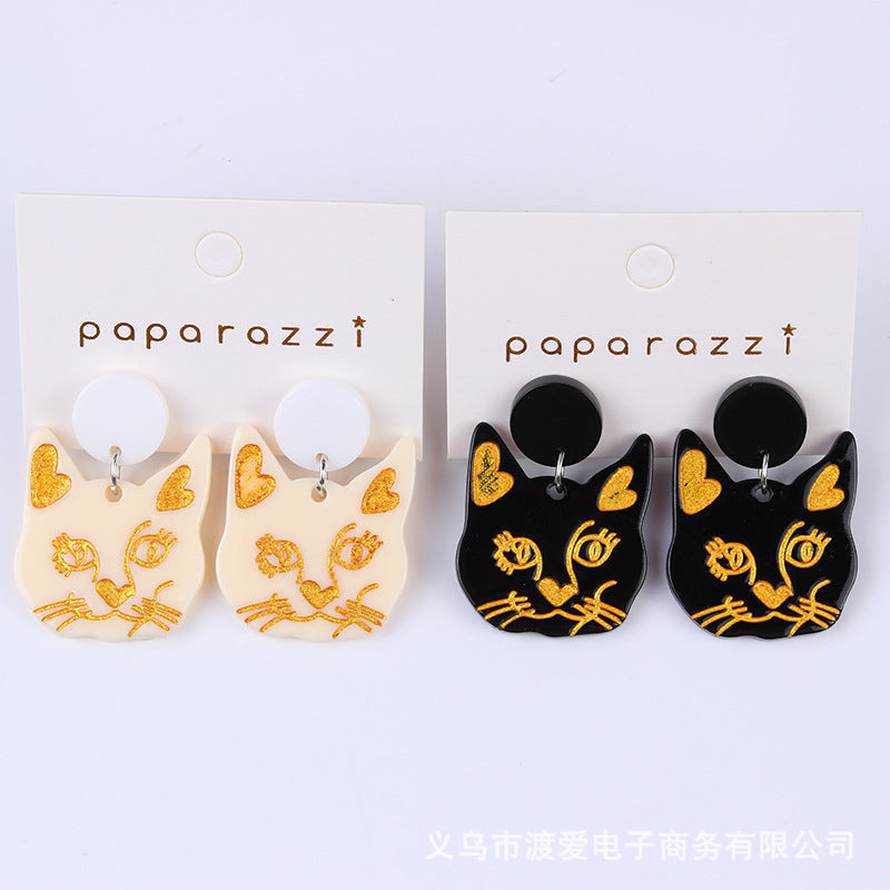 Acrylic black cat white cat earrings MIC-DuA013