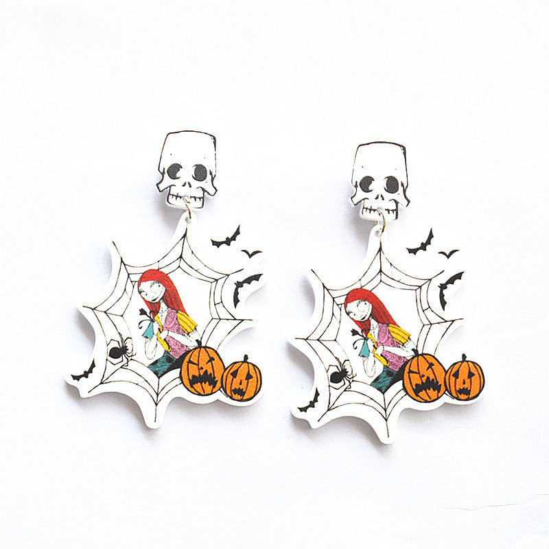 Acrylic Witch Spider Pumpkin Earrings MYA-XieN054