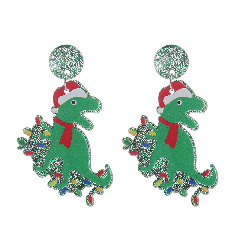 Acrylic Dinosaur Christmas Hat Earrings (Minimo de Compra 2) MIC-ChouT033