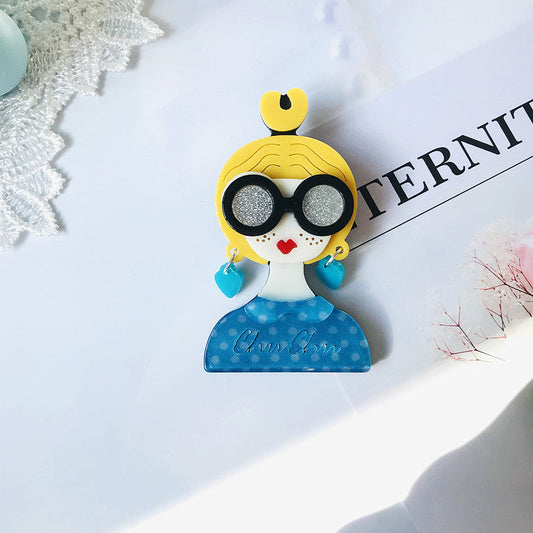 Acrylic Glasses Girl Cute Brooch Minimo de compra≥2 MIC-BenD0010