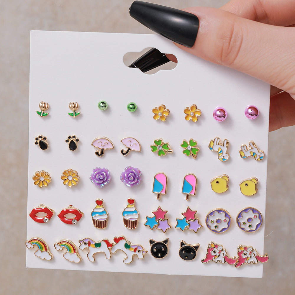 Alloy small fresh rainbow unicorn earrings (Minimo de Compra 5) MIC-ShiY015