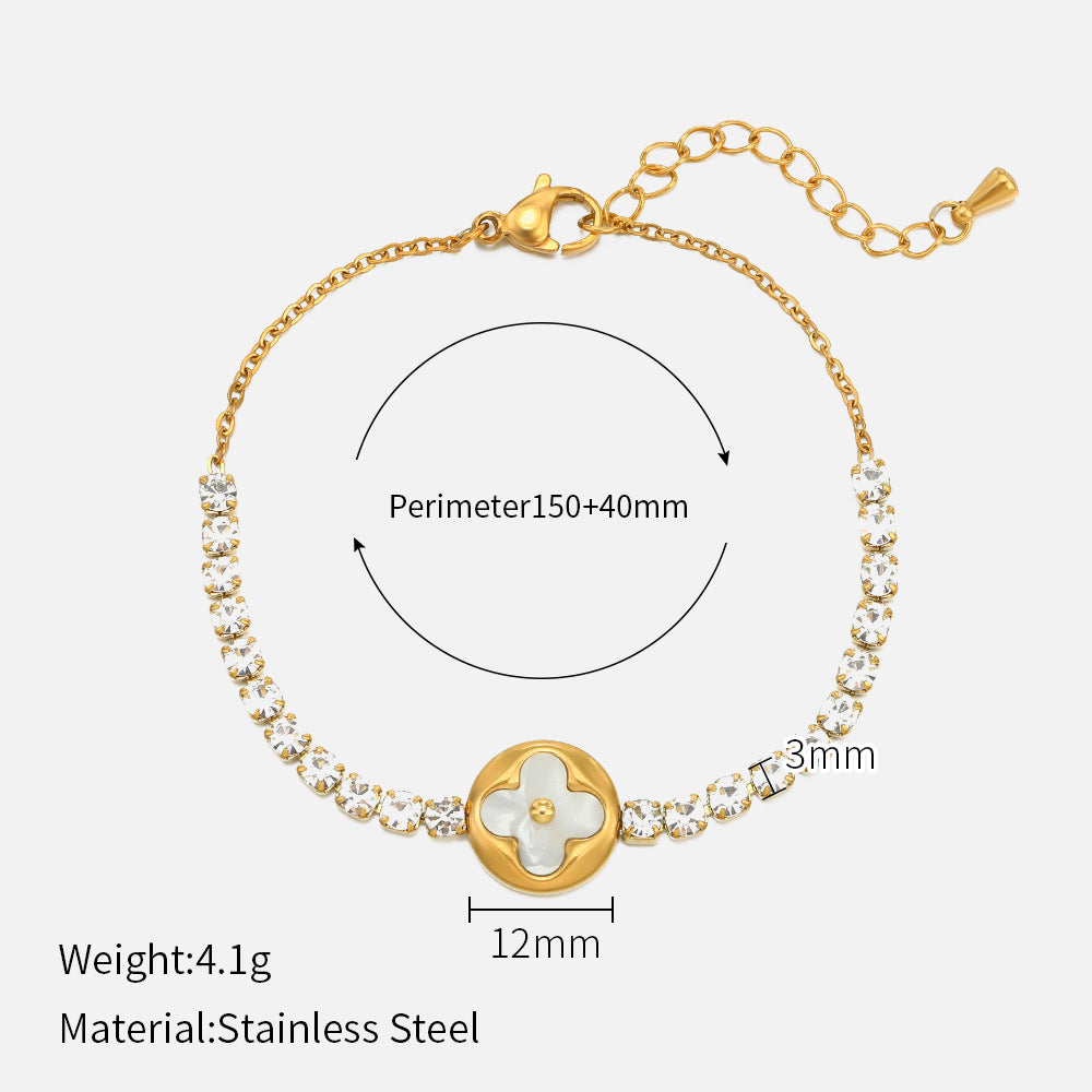 Stainless steel gold-plated four-leaf clover bracelet （Minimo de compra 2） MIC-chenH020