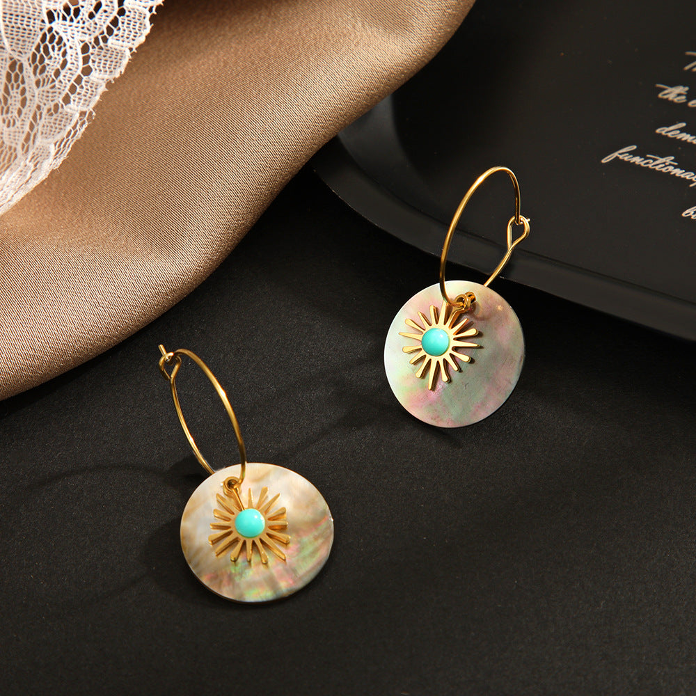 Stainless steel natural shell earrings （Minimo de compra 2） MIC-ChenH010