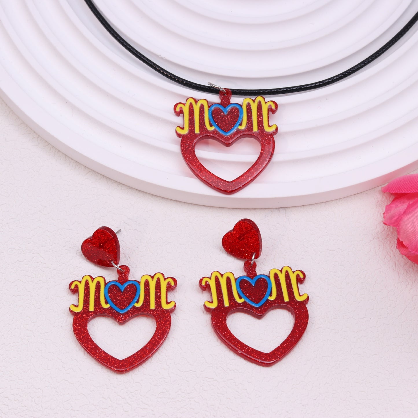 Acrylic hollow red heart earrings MYA-DuA085