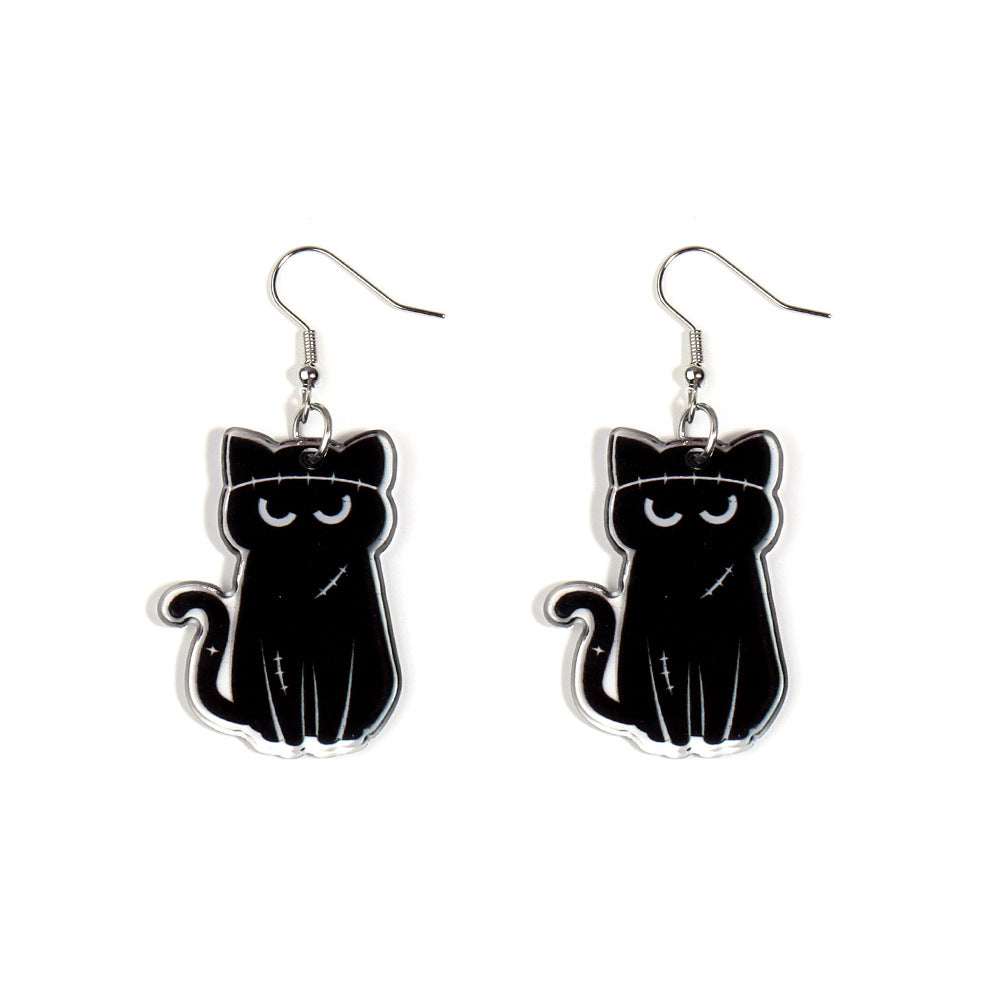 Acrylic Halloween Black Cat Earrings (Minimo de Compra 2) MIC-ZiT003