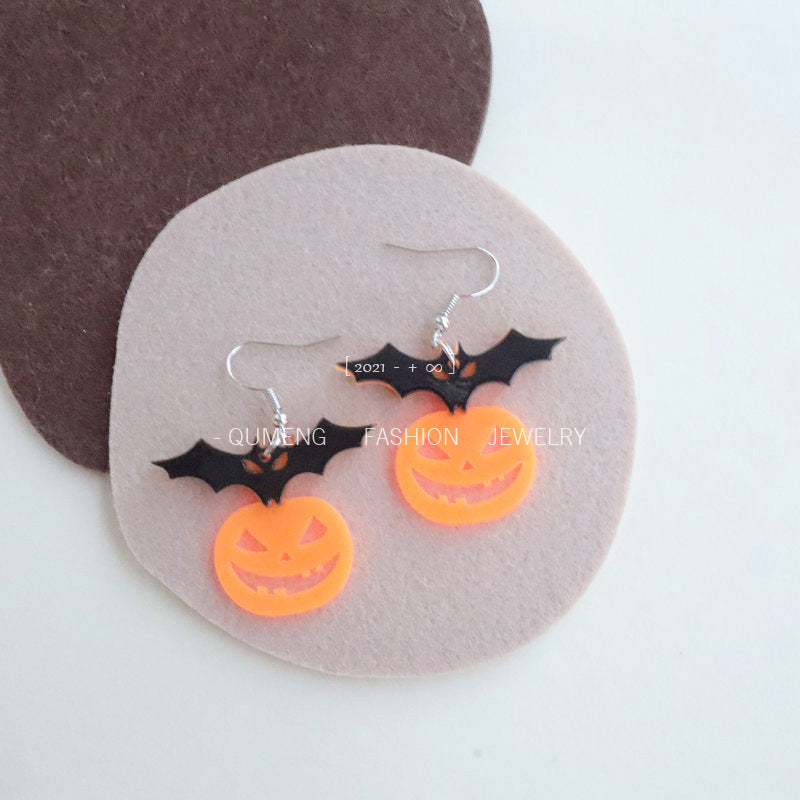 Acrylic Halloween Bat Pumpkin Earrings (Minimo de Compra 3) MIC-OuG070