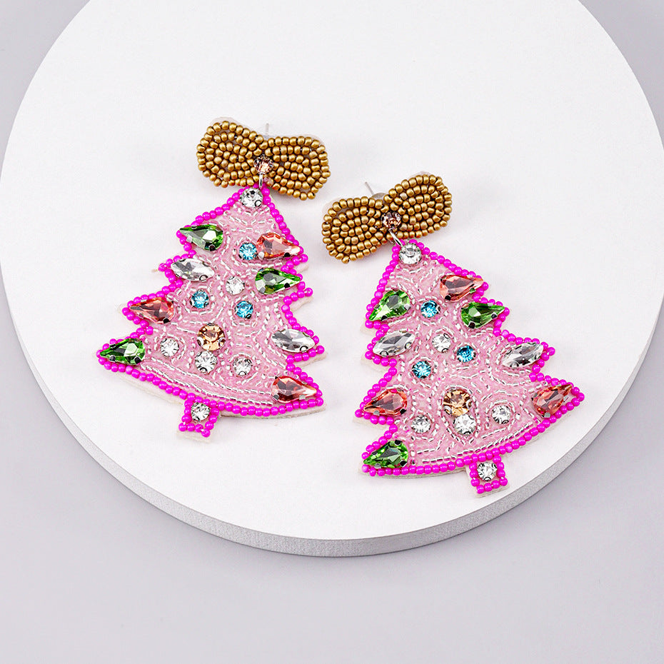 Alloy Pink Christmas Tree Earrings (Minimo de Compra 2) MYA-DWKM001