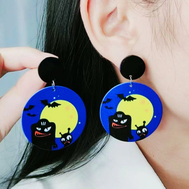 Acrylic Halloween Moon Bat Earrings (Minimo de Compra 2) MIC-DuA021