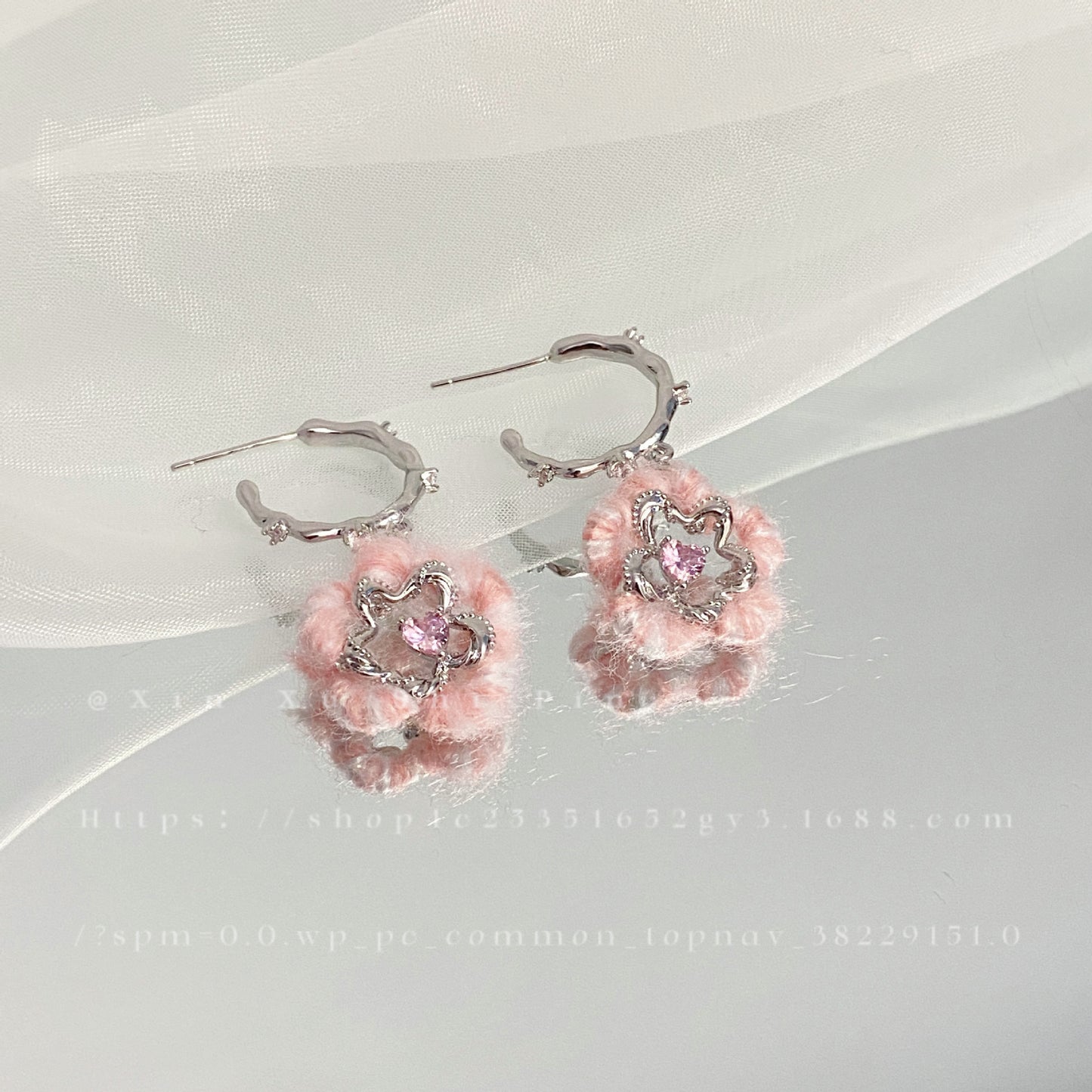 Alloy powder flower yarn earrings (Minimo de Compra 2) MIC-XinXu008