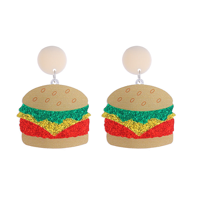 Alloy acrylic multi-layer cake burger earrings MIC-ChouT048