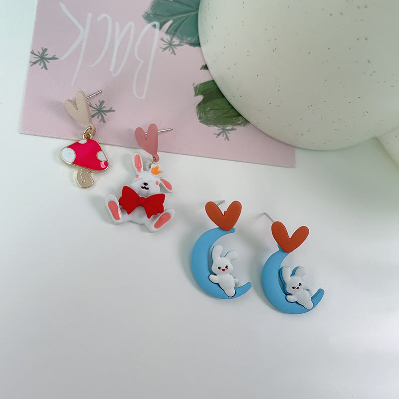 Alloy Cute Wind Love Mushroom Rabbit Earrings (Minimo de compra 2) MIC-FuZ014