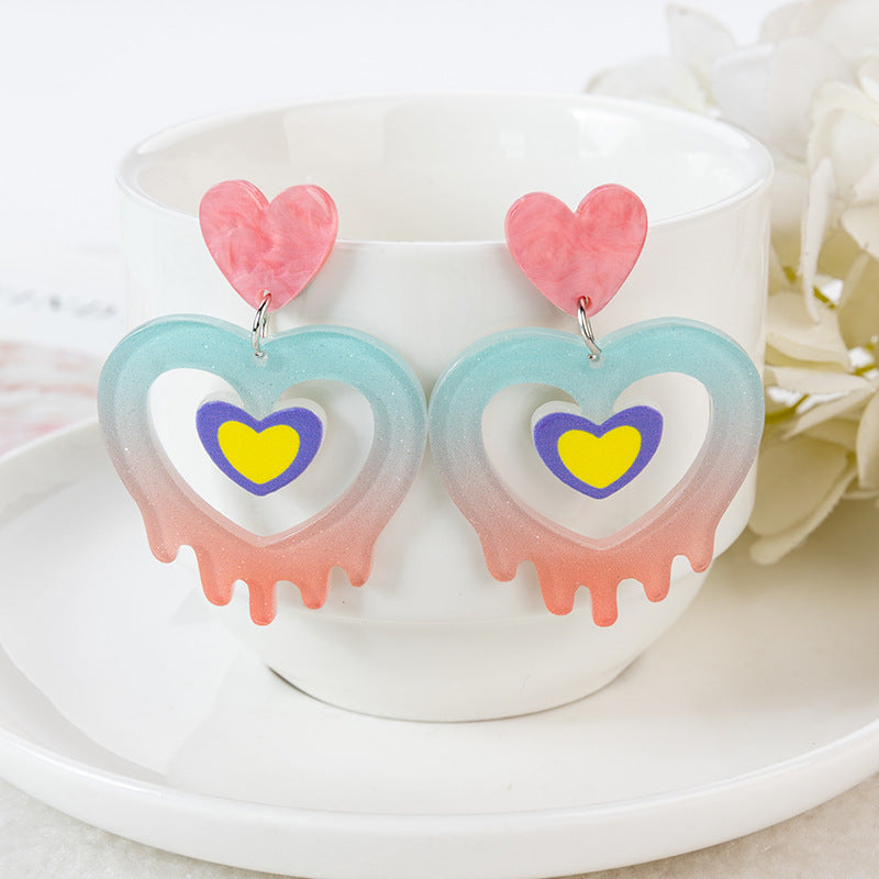 Acrylic embossed printed love earrings (Minimo de Compra 2) MIC-YouY013