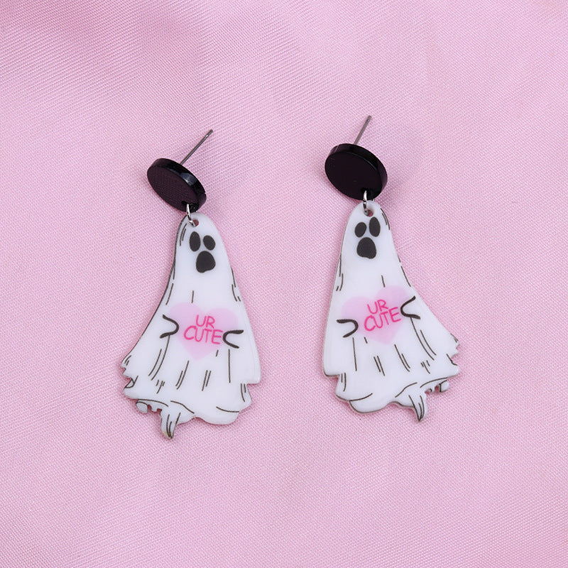 Acrylic Halloween Rainbow Ghost Earrings (Minimo de Compra 2) MYA-DuA048