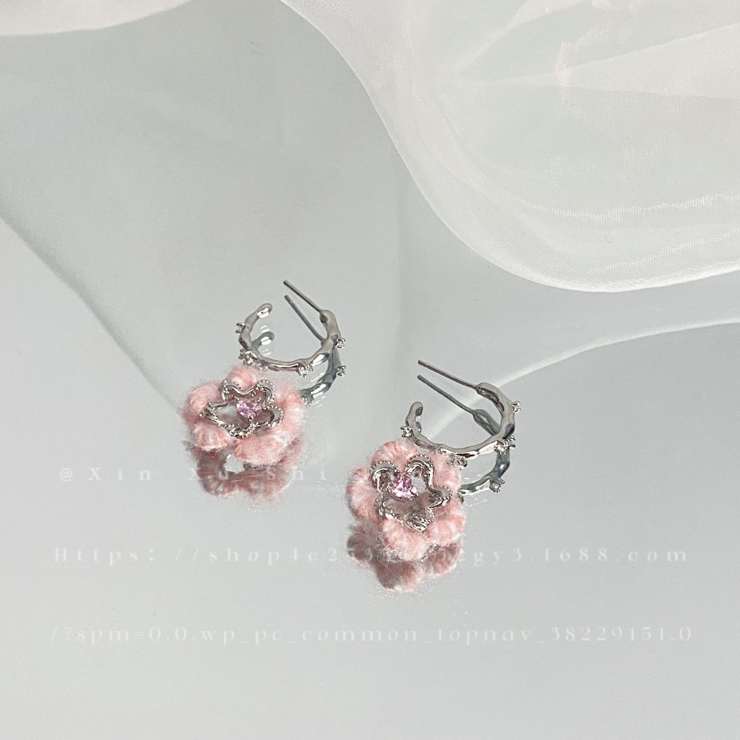 Alloy powder flower yarn earrings (Minimo de Compra 2) MIC-XinXu008